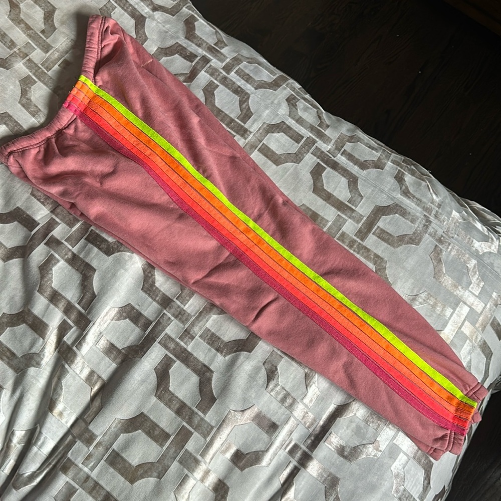 Aviator Nation Neon 5 Stripe Sweatpants in Pink Retired Style XL